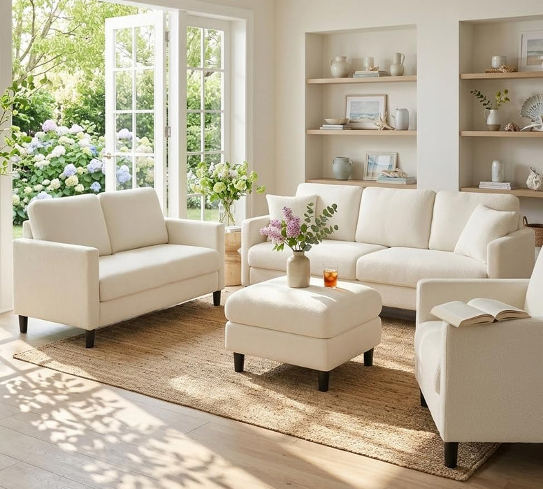 Beige 83Inch Sofa With ContouredBack ErgonomicSupport