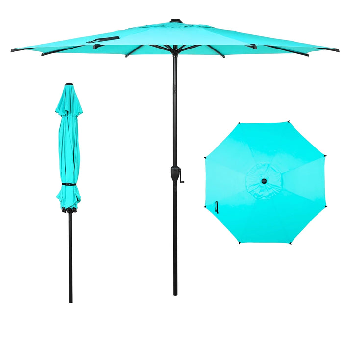 9Ft Outdoor Patio Umbrella W/ Push Button Tilt and Crank, 8 Ribs, Turquoise