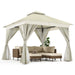 10'X10' Patio Gazebo, Double Roof Outdoor Shelter Tent with Mosquito Nettings and Privacy Screens, Cream White