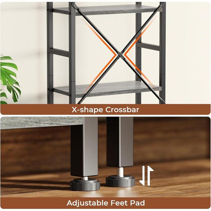 Triple 4 Tier Bookshelf, Bookcase with 11 Open Display Shelves, Wide Book Shelf Book Case for Home & Office, Grey