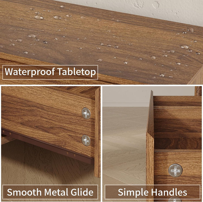 45" Tall Walnut 5 Drawer Dresser for Bedroom with Solid Wood Legs