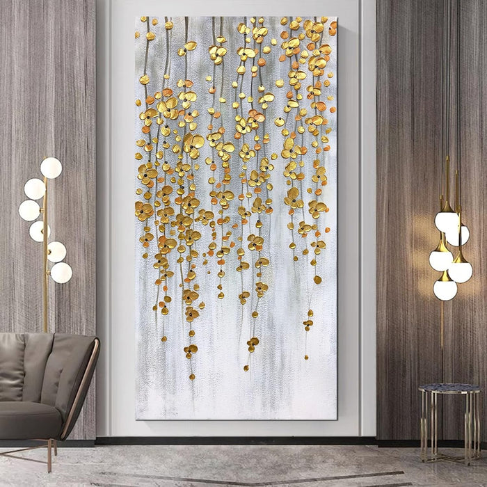 Paintings, 30X60 Inch Painting Oil Hand Painting Silver-Gold Flowers Paintings 3D Hand-Painted on Canvas Abstract Artwork Art Wood inside Framed Hanging Wall Decoration Abstract Painting