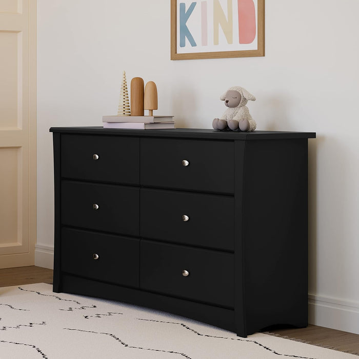 Crescent 6 Drawer Double Dresser (Black) – GREENGUARD Gold Certified, Dresser for Nursery, 6 Drawer Dresser, Kids Dresser, Nursery Dresser Drawer Organizer, Chest of Drawers