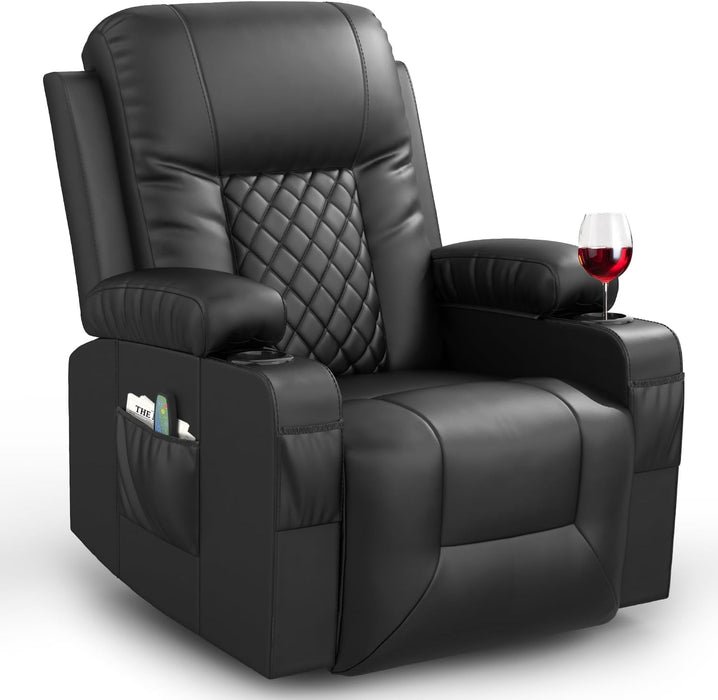 Black Swivel Recliner with Massage & Heat