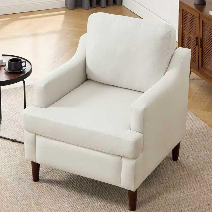 Mid Century Linen Beige Upholstered Accent Armchair