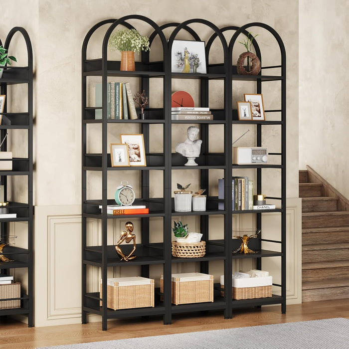 78.7 Inches Towering Arched Corner Bookshelf Black