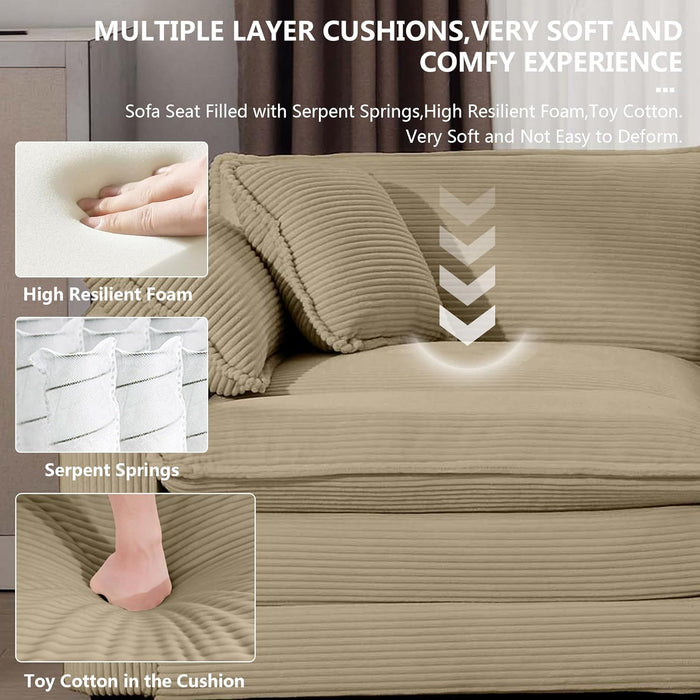 Oversized 2 Piece Sofa Set for Living Room, 3-Seater & Loveseat Couch, Modular Sectional Deep Seat Corduroy Comfy Cloud Couches with 4 Armrest Pillows and 5 Toss Pillows, Camel