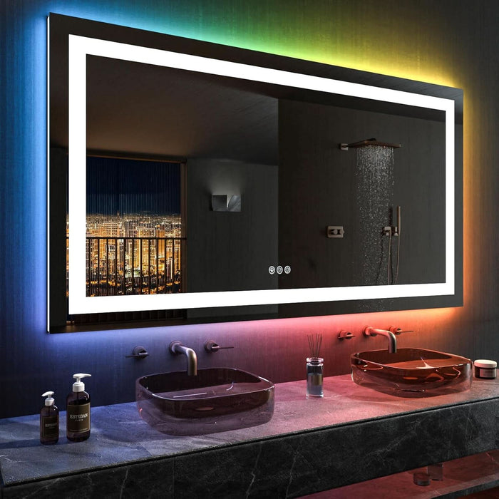 60x30 Inch RGB Dimmable LED VanityMirrorAntiFogBacklit