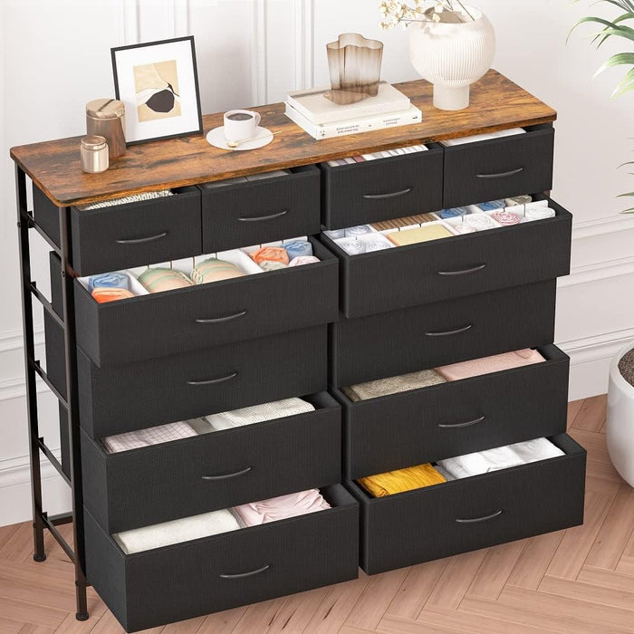 Large Dresser for Bedroom with 12 Deep Drawers, Tall Fabric Drawer Dresser, Chest of Drawers for Closet, Nursery, Living Room, Laundry, Entryway, Hallway (Black)