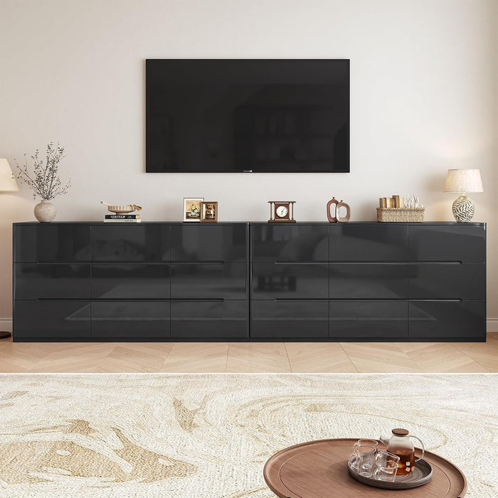 High Gloss Dresser for Bedroom, 60.2" Wide 9 Drawer Dresser, Black