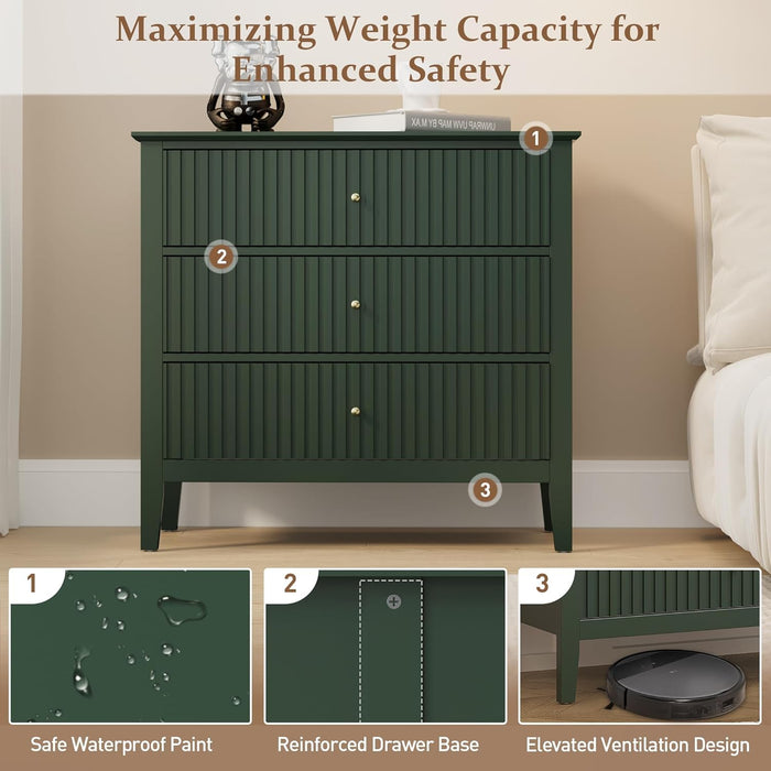 Dark Green Fluted ChestOfDrawers ThirtyTwoInchWide Sturdy