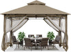 Gazebos for Patios 10X12 - Outdoor Steel Frame Gazebo with Mosquito Netting for Lawn Backyard Garden Deck (Khaki)
