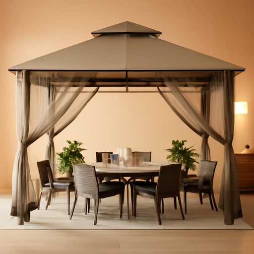 Gazebos for Patios 10X12 - Outdoor Steel Frame Gazebo with Mosquito Netting for Lawn Backyard Garden Deck (Khaki)