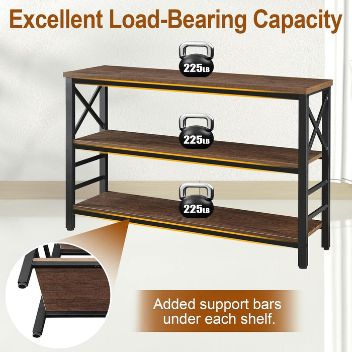 Sofa Table,Industrial Console Table with Storage,Entryway Table with Engineered Wood and Metal,Rustic 3 Tier Shelf for Living Room,Hallway,Brown,47 Inch