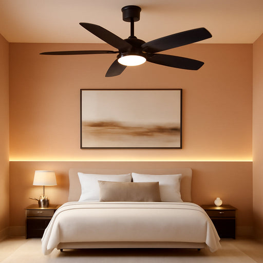 Modern 52 Inch Ceiling Fans with Lights and Remote for Bedroom Living Room Kitchen Home Office Indoor Outdoor, 3CCT Dimmable, Dual Color 5 Blades 6 Speed Reversible Quiet DC Motor, Black/Wood Grain