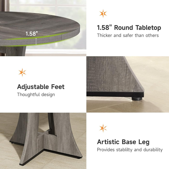 47.2 Inch round Dining Table for 4-6 People, Wood Kitchen Table for Dining Room Living Room, Small Circle Farmhouse Dinner Table for Restaurant Hotel, Grey (Only Table)