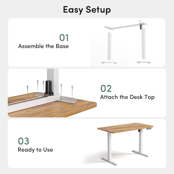 32 X 20 Small One-Piece Standing Desk, Adjustable Height Electric Computer Home Office Sit Stand up Workstation, with 4 Memory Presets, Headphone Hook, Light Vintage
