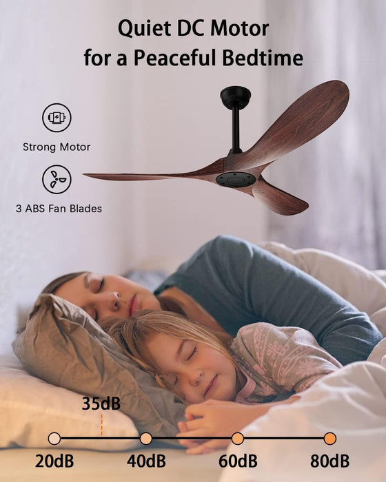 Ceiling Fan No Light, 52 in Outdoor Ceiling Fans with Remote Control without Light, 3 Blades, 6 Speed Reversible DC Motor Modern for Patios, Kitchen, Bedroom, Porch