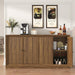 63” Fluted Sideboard Storage Cabinet, Mid Century Modern Wooden Credenza with 4 Doors & Adjustable Shelves, Beveled Edge Buffet Cabinet with Storage, Kitchen, Living Room (Walnut)