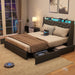 Queen Bed Frame with Storage Headboard and 4 Drawer, Metal Platform Bed Frame Queen Size with LED Light, Charging Station, No Box Spring Needed, Noise Free, Easy Assembly, Grey
