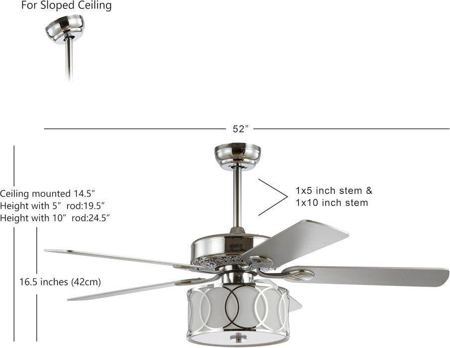 Contemporary Reversible Chrome Lighting Ceiling Fan