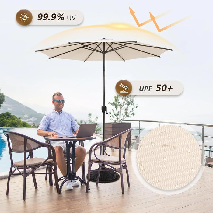 9Ft Outdoor Patio Umbrella W/ Push Button Tilt & Crank, 8 Ribs, Beige