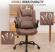Home Office Chair with Lumbar Support, 5" Thickened Seat, Small PU Leather Rocking Desk Chair, Comfy Computer Chairs with Rolling Wheels & Adjustable Armrests for Adults, Brown