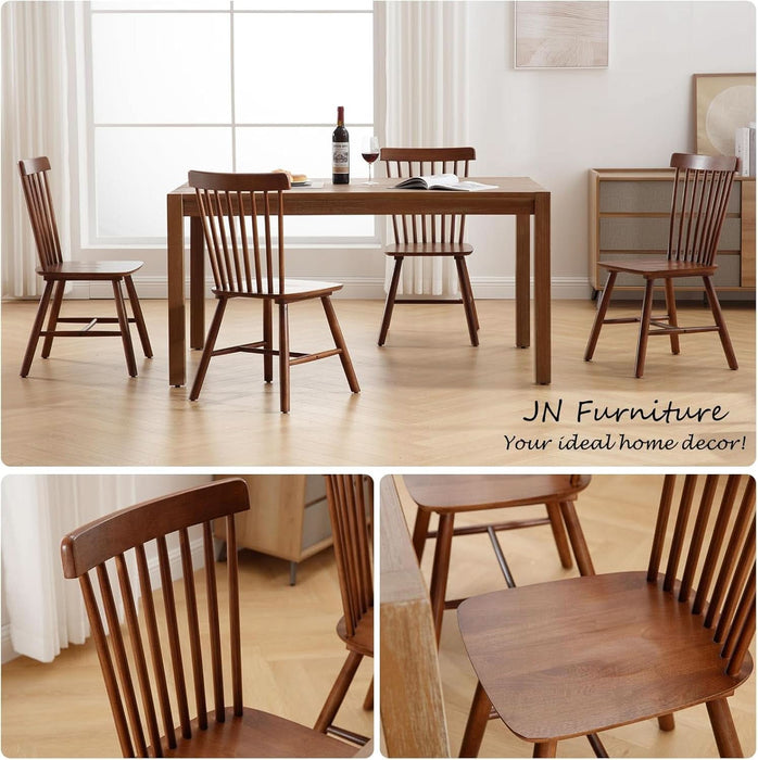 Farmhouse Style Windsor Chairs Set of 4, Vintage Kitchen & Dining Room Chairs with Spindle Back, Comfy Armless Solid Wood Side Chair for Home/Living Room/Restaurant, Walnut