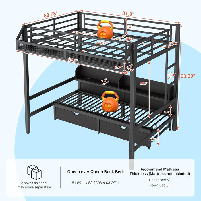 Queen Over Queen Bunk Bed WithIntegratedStorage Drawers