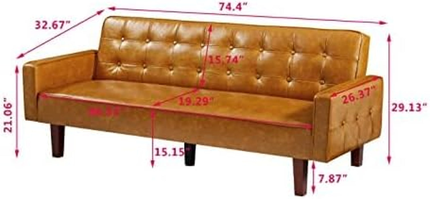 Brown PU FullGrain Leather SpaceSaving ThreeSeater Sofa