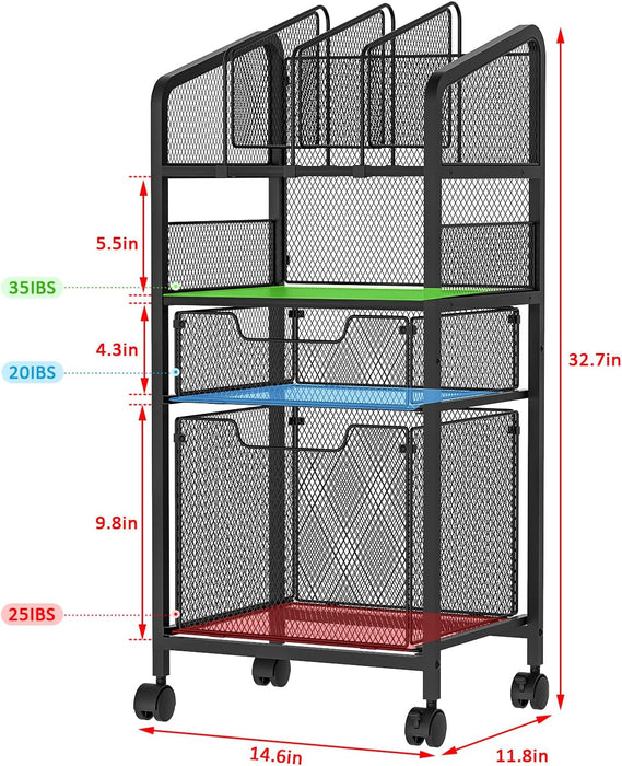 Rolling 4-Tier File Cabinet with Hanging Folders