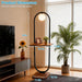 47-Inch Arch Floor Lamp, Modern Standing Lamp with Table, Black Metal Frame with Globe Shade, Living Room Bedroom Lighting, G9 LED Bulb Included for Sofa Beside/Corner Decor