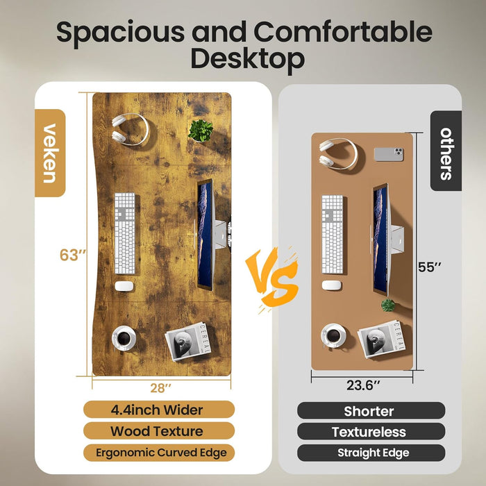 63Inches Electric Standing Desk Brown Walnut Finish