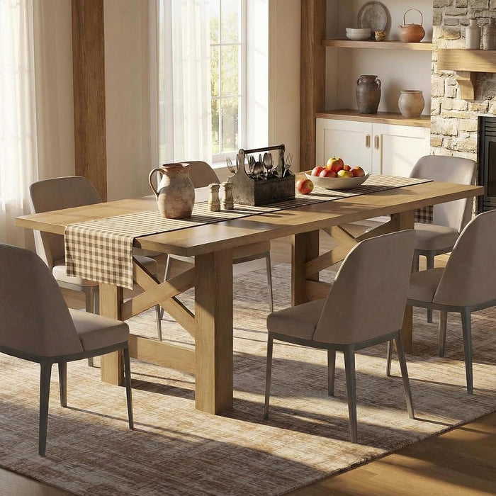 71" Long Dining Table for 6-8, Farmhouse Wooden Barn Kitchen Table for 6, Triangular Legs, Large Dining Room Table W/Thickened Tabletop, Sturdy Frame, for Dinner, Kitchen, Office, Natural