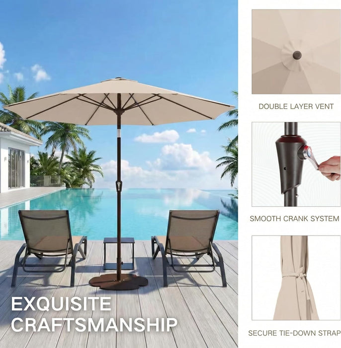 10FT Outdoor Patio Umbrella, Market Table Umbrella with Push Button Tilt and Crank, 8 Sturdy Fiberglass Ribs, UV Protection for Pool, Lawn, Deck, Backyard, Garden (Beige)