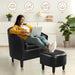 Accent Chair with Ottoman Set, Modern Faux Leather Upholstered Soft Barrel Chair and Footrest, Club Armchair and Footstool for Living Room/Bedroom/Reading Room/Guest Room, Black