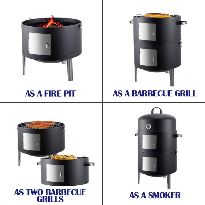 Charcoal Smoker BBQ Grill: Premium Vertical Meat Smokers with Smoke Tube - Barbecue Charcoal Grill Combo for Outdoor Cooking Patio Backyard Grilling Tailgating