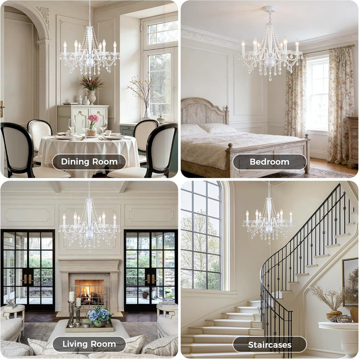 White Crystal Chandelier Six Light Dining Fixtures