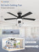 52Inch Ceiling Fans with Lights, Low Profile Ceiling Fan with Pull Chain and Remote Control, Flush Mount, Reversible, Dimmable, Noiseless, Black Pull Cord Ceiling Fan for Bedroom