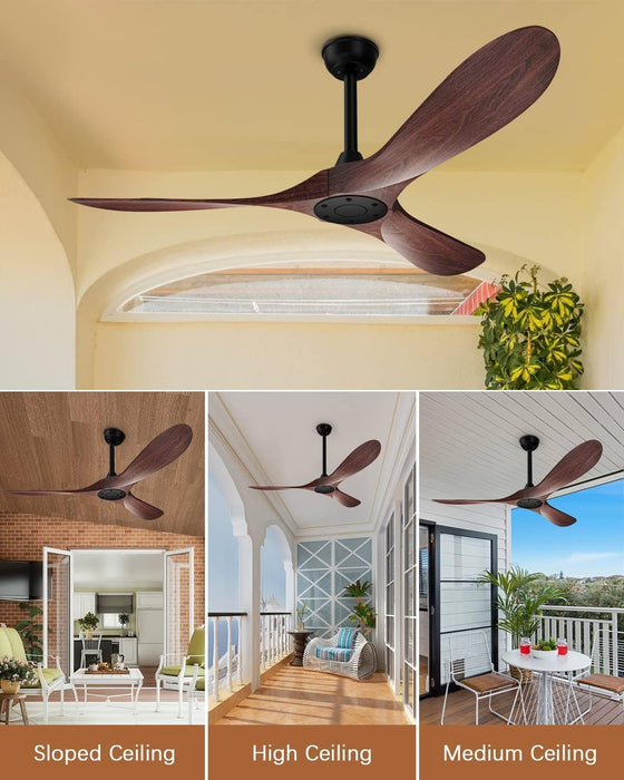 Ceiling Fan No Light, 52 in Outdoor Ceiling Fans with Remote Control without Light, 3 Blades, 6 Speed Reversible DC Motor Modern for Patios, Kitchen, Bedroom, Porch