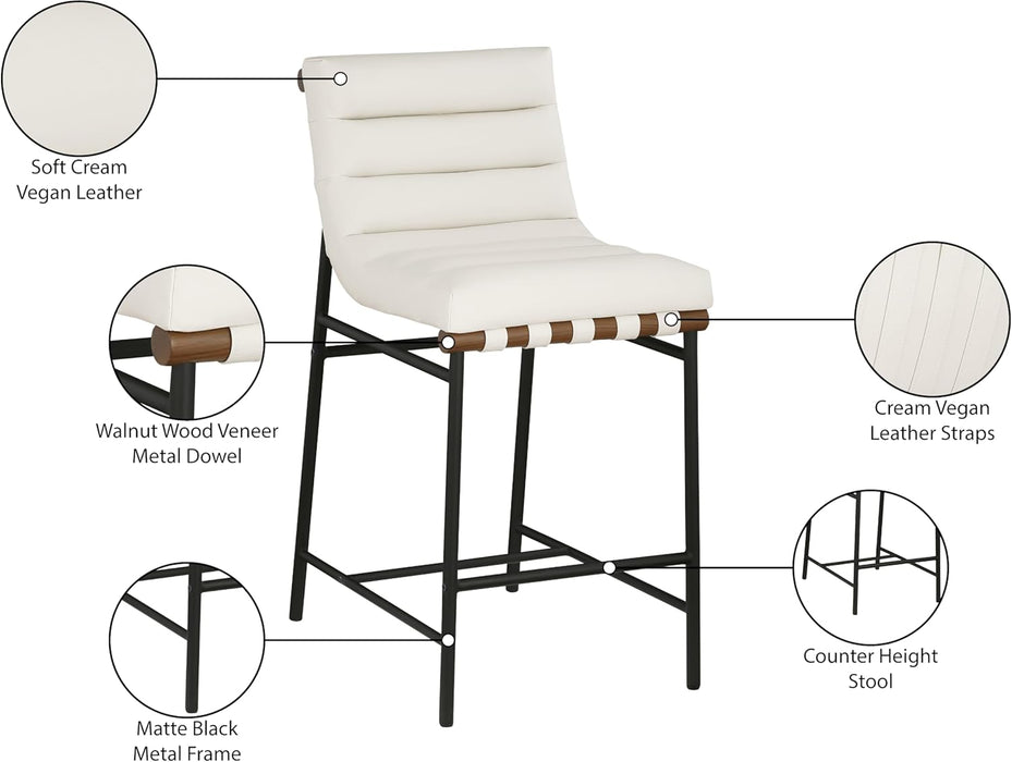 813Cream-C Burke Collection Modern | Contemporary Counter Stool with Soft Cream Vegan Leather, Cream Vegan Leather Straps, Matte Black Metal Frame, 18" W X 24" D X 37.5" H, Cream