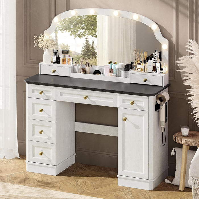 Contemporary Makeup Vanity Desk Black FortySevenInch Illuminated