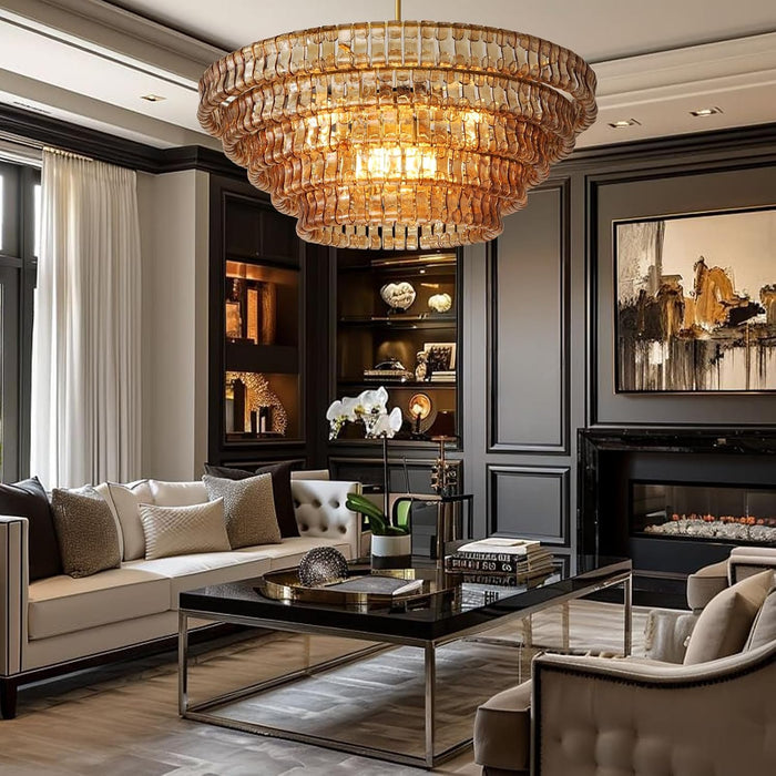 Large Chandelier, 48" Gold Chandelier for Dining Room, 8-Light round Drum Kitchen Island Hanging Light Fixture Perfect for Living Room, Bedroom