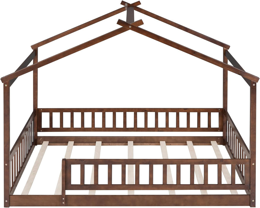 Full Size Montessori Playhouse Bed Frame WalnutFinish