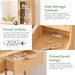 Fluted Makeup Vanity Desk with Mirror and Lights, 5 Drawers Glass Top Makeup Vanity with 4 Storage and 9-Grid Organizer, 3 Color Ribbed Glass Dressing Table with Charging Station, Light Oak