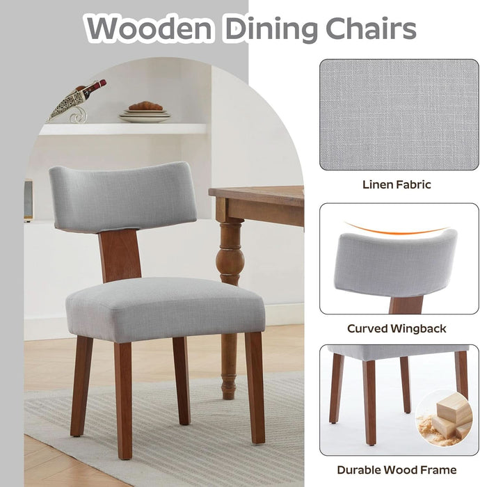 Modern Farmhouse Oval Dining Table Set for 4, 71 Inch Wood Grain Kitchen Table & Gray Upholstered Dining Chairs with Curved Back & Solid Wood Legs, Kitchen Living Room Furniture Set(Walnut)