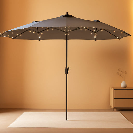 13 Ft Patio Umbrella with 120 LED Solar Lights Outdoor Umbrella, Gray