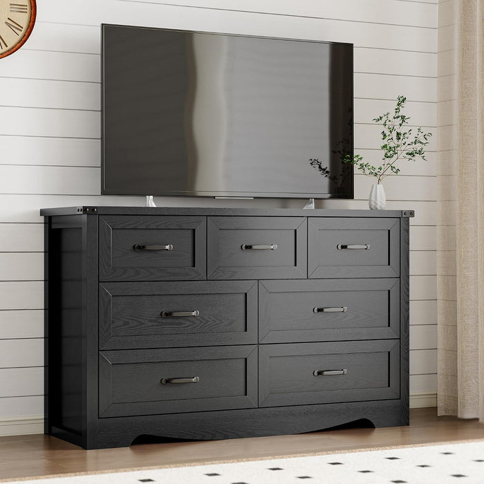 7-Drawer Dresser for Bedroom, Modern Wooden Chest of Drawers with Metal Handles, Anti-Tipping Design, Sturdy and Stable Storage Organizer for Living Room, Entryway, Home Office
