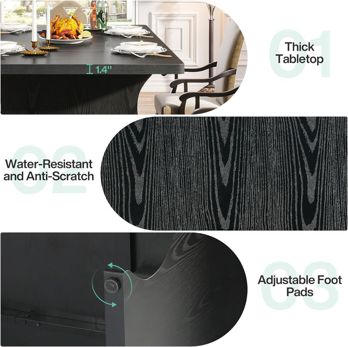 Black Dining Table for 4-6, 63-Inch Rectangular Modern Kitchen Table, Farmhouse Large Kitchen & Dining Room Furniture