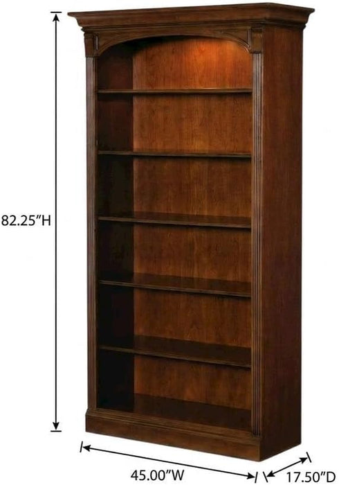 Cherry Veneer Bookcase with Distressed-Finish, Tall Open Bookshelf and Wood Shelves for Office or Bedroom Use, Brown